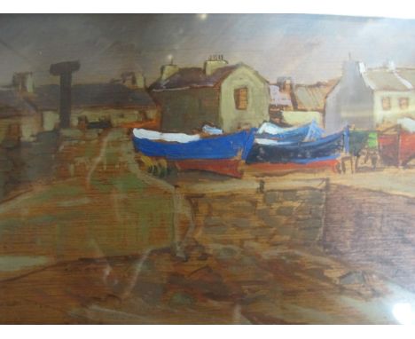 M A MURRAY 
West of Ireland Scene
Signed 
Oil on Board
41cm x 50cm
IRISH SCHOOL 20TH CENTURY
Harbour Scene with Boats
Indisti