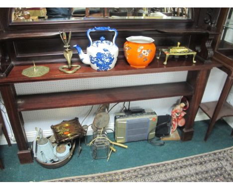 A MISCELLANEOUS COLLECTION to include part sets of golf clubs, brass trivet, candlestick, sundial, China together with a John