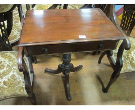 A VICTORIAN MAHOGANY OCCASIONAL TABLE with frieze drawer above a turned column on tripod supports 74cm (h) x 64cm (w) x 44cm 