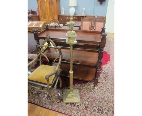 A REGENCY STYLE BRASS STANDARD LAMP with fluted column