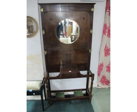 A MAHOGANY HAT, COAT AND STICK STAND with circular bevelled glass mirror above a frieze drawer raised on baluster legs 190cm 