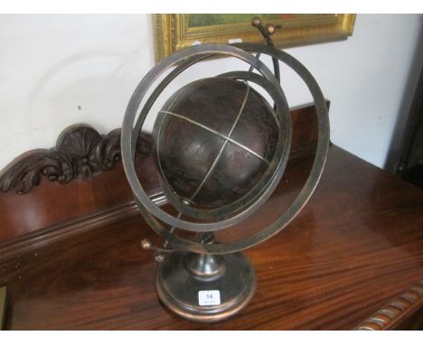 A BRONZED ARMILLARY SUNDIAL raised on a circular spreading foot 52cm high