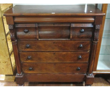 A VICTORIAN MAHOGANY SCOTCH CHEST the rectangular top above an arrangement of seven drawers between cylindrical columns the c