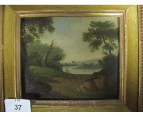 IRISH SCHOOL EARLY 19TH CENTURY
Figures by a Lake
Oil on Panel
13cm x 14cm