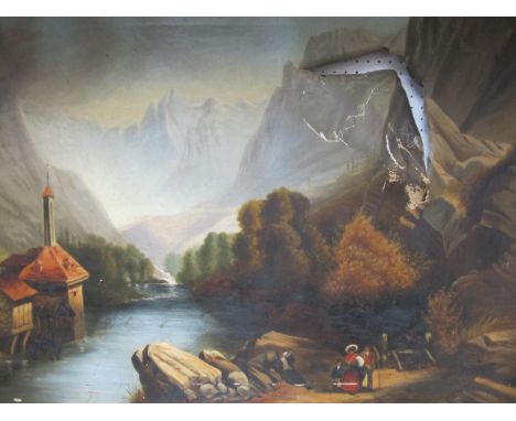 CONTINENTAL SCHOOL 19TH CENTURY
River Scape with Figures on a Path
Oil on Canvas
70cm x 100cm
(A/F)