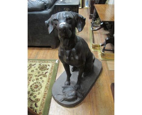 A FINE BRONZE FIGURE modelled as a seated hound the base with dead woodcock 90cm (h) x 83cm (w) x 43cm (d)