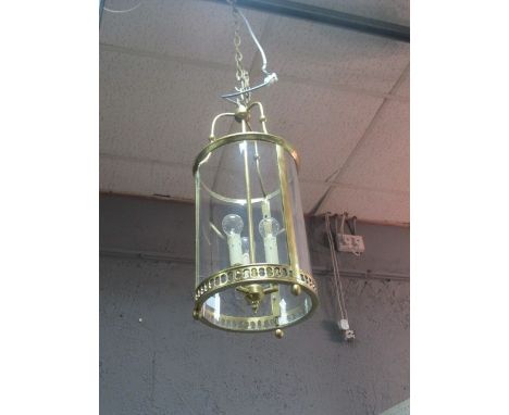 A GOOD BRASS CIRCULAR HALL LANTERN with pierced decoration