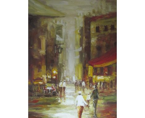 CONTINENTAL SCHOOL 20TH CENTURY
Street Scene with Figures
Oil on Canvas
Indistinctly Signed Lower Right
120cm x 80cm