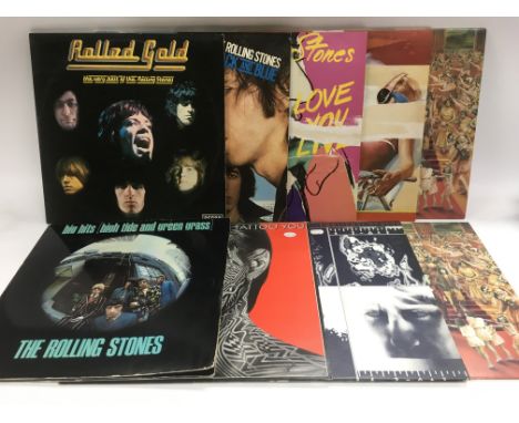 Nine Rolling Stones LPs comprising 'Tattoo You', 'Black And Blue', 'Emotional Rescue' and others.