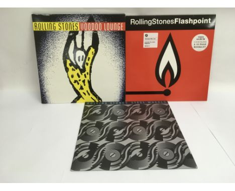 Three Rolling Stones LPs comprising 'Voodoo Lounge', 'Steel Wheels' and 'Flashpoint'. All complete with inserts and in NM con