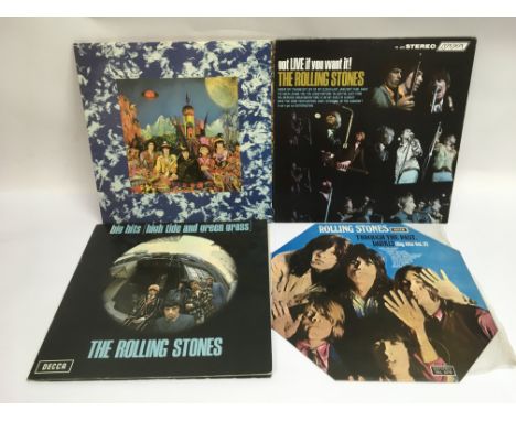 Four Rolling Stones LPs comprising 'Got Live If You Want It!', 'Through The Past, Darkly', 'Their Satanic Majesties Request' 