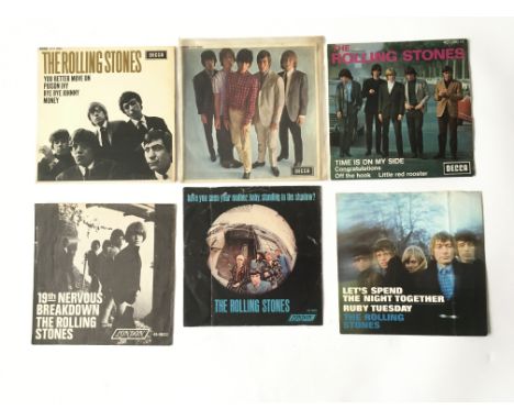 Three Rolling Stones EPs plus a 7inch single of 'Have you seen your mother, baby, standing in the shadow?' plus two sleeves f