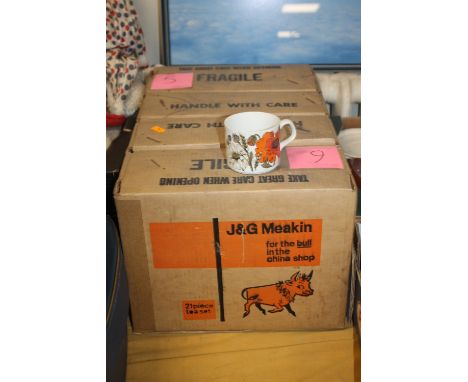 TWO BOXES OF J &amp; G MEAKIN "POPPY" TEA SET, 21 PIECES