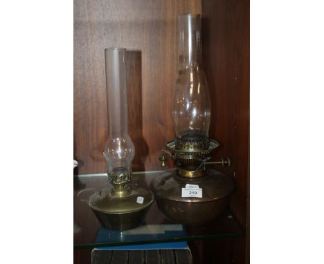 TWO VINTAGE PARAFFIN LAMPS, NO SHADES