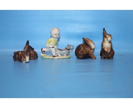 A WADE MABEL LUCIE ATTWELL FIGURE TOGETHER WITH A COLLECTION OF CERAMIC RABBITS, SOME A/F
