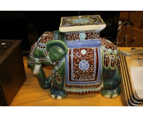 A LARGE CERAMIC ELEPHANT, HEIGHT APPROX. 43 CM