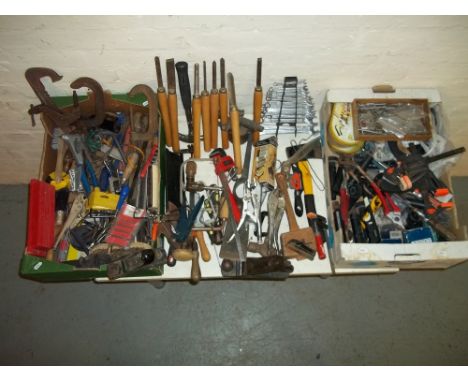 TWO BOXES OF TOOLS TO INCLUDE WOODWORK CHISELS