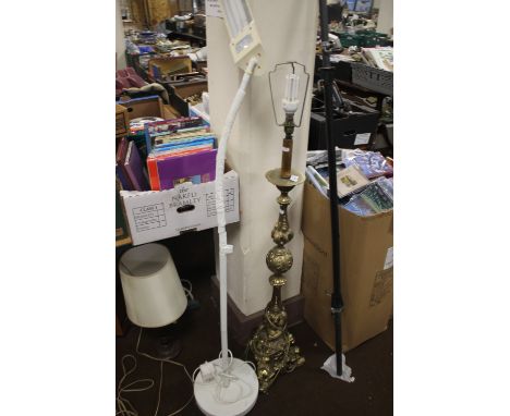 A BRASS STANDARD LAMP TOGETHER WITH A MODERN READING LIGHT
