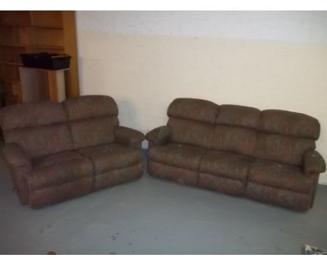 A LAYZBOY THREE SEATER STATIC AND A TWO SEATER MANUAL RECLINER TWO PIECE SUITE