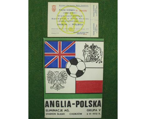 1973 Poland v. England, Match Ticket for The World Cup Qualifier at Chorzow Stadium Slaski, dated 6th June, 1973, Stand Numbe