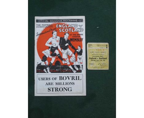 1934 England v. Scotland Football Ticket, (minor cut corners) and Programme, (rusty staples removed) for the game at Wembley,