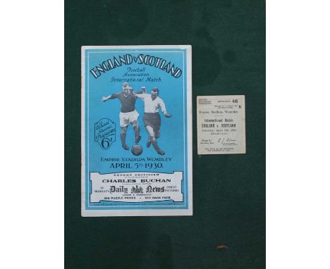 1930 England v. Scotland Football Ticket and Programme, (rusty staple removed), for the game at Wembley, dated 5th April 1930