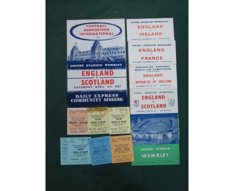 1957 England v. Scotland, Ireland, Eire, France, a football programme and ticket from each game, and song sheet v. Scotland, 