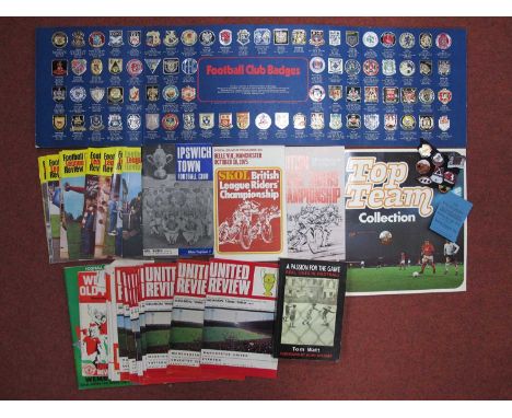 Speedway Badges - Seven enamelled Belle Vue examples, programmes, a few Manchester United programmes, Esso top team coin coll