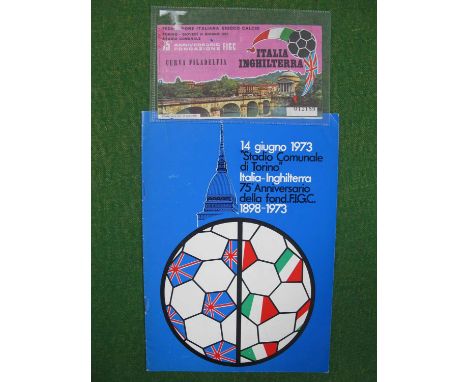 1973 Italy v. England Football Ticket and V.I.P Issue Programme Commemorating the 75th Anniversary of The Italian F.A. dated 