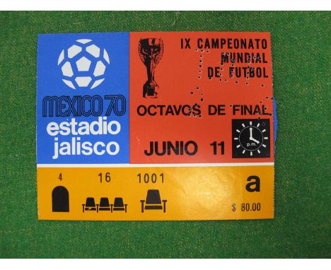 Mexico 1970 World Cup, England ticket v. Czechoslovakia, at Guadalajara, dated 11th June 1970. England won 1 - 0.