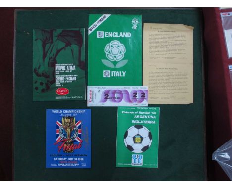 1975 Cyprus v. England Football Programme, three reprint programmes, Geoff Hurst autograph (unverified).
