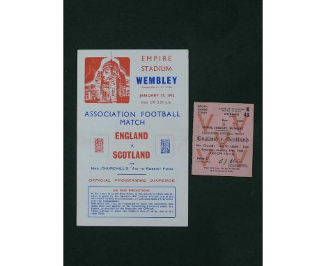 1942 England v. Scotland Football Ticket and Programme, (horizontal crease) for the game at Wembley dated 17th January 1942. 