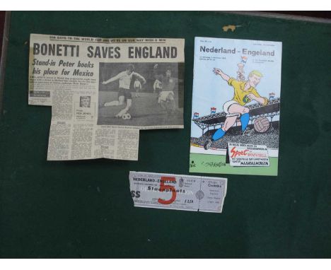 1969 Holland v. England Football Ticket and Programme for The International Match, dated 5th November, 1969. England won 1 - 