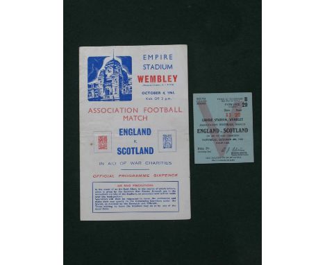 1941 England v. Scotland Football Ticket and Programme, (horizontal crease) for the game at Wembley dated 4th October 1941. E