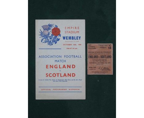 1944 England v. Scotland Football Ticket and Programme, at Wembley, dated 14th October 1944. England won 6 - 2. (2).