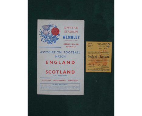 1944 England v. Scotland Football Ticket and Programme, at Wembley, dated 19th February 1944. England won 6 - 2. (2).