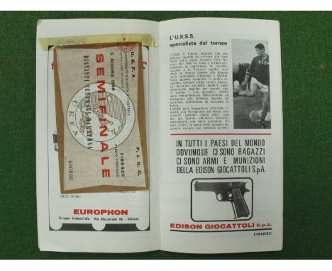 1968 European Football Championship Semi-Final Ticket, for England v. Yugoslavia, at Stadio Comunale, Florence, dated 5th Jun