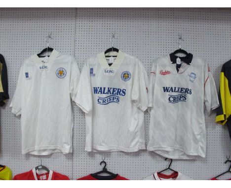 Leicester City Fox Leisure White Away Shirt with 'Walkers Crisps' Logo, and football league arm patches Number '9' to back si