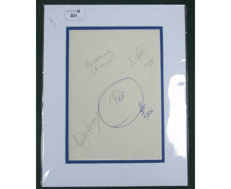 Autographs - Bobby Moore, Matt Busby and Eusebio in pencil, and Pele in blue ink (all unverified), signed on white paper, mou