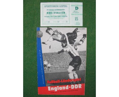 1963 East Germany v. England Football Ticket, (2cm vertical tear),and a programme for the match in Leipzig, dated 2nd June, 1