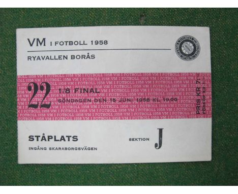 1958 World Cup England v. Austria, ticket for the group game at Ryavallen, Boras, dated 15th June 1958. The game finished 2 -