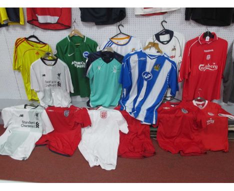 Football Shirts - Liverpool Reebok homes 42/44 'Gerrard' to back, and large Adidas yellow away size XL all with 'Carlsberg' l