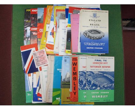 F.A Cup Final Programmes, 1961, 62 plus song sheet and ticket, 64, 65, 60, 75, 76. Three semis. League Cup. Internationals at