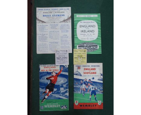 1953 England v. Ireland Football Programme, for the game at Goodison Park, plus Wembley games v. Rest of the World, Scotland 