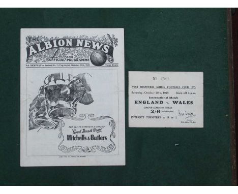 1945 England v. Wales Football Programme (restoration mainly around staple area) plus ticket for the game at West Bromwich, d