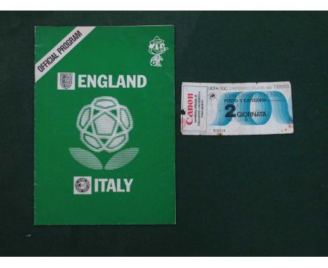 Euro 1980, England v. Italy, football match ticket (grubby) plus programme, for the game in Turin on 15th June, 1980, Italy w