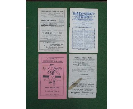 Halifax Town Away Programmes, 1942-3 at Huddersfield dated 3rd April 1943 (sellotaped), 46-7 at New Brighton (light stain). R