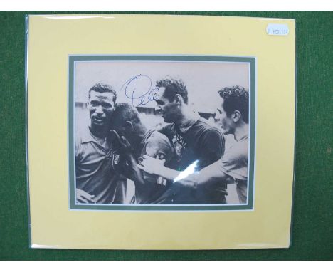 Pele Autograph, (unverified) blue ink signed on an image of him in tears after game, mounted, overall 25.5 x 29cm.