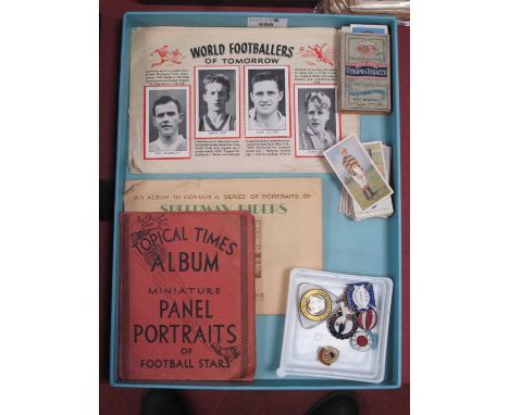 Enamelled Badges - Tottenham, West Ham, Sheffield United, Supporters Clubs of Barnsley, Huddersfield. Topical Times, players 