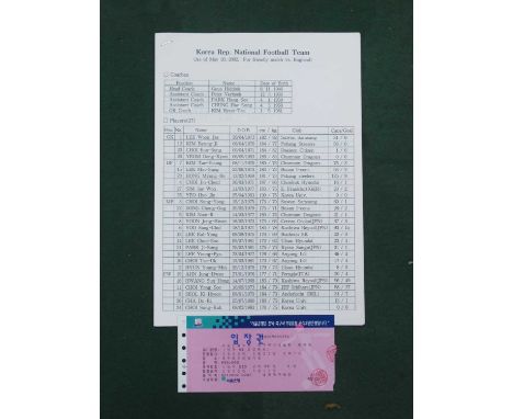2002, South Korea v. England, 21st May 2002, ticket from the game at Jeju Stadium, together with seven page printed match she